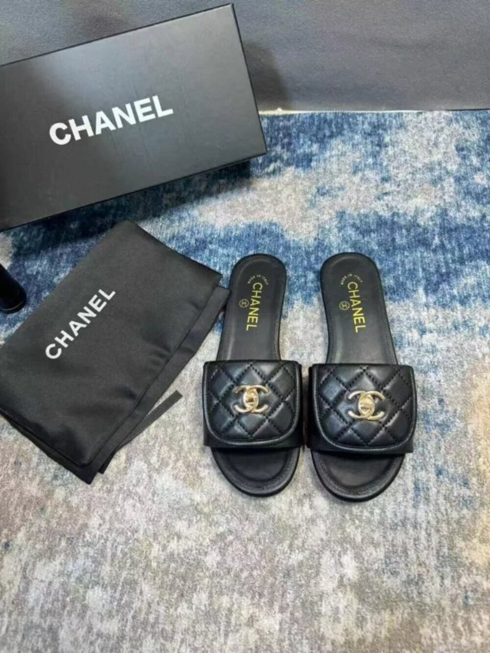 Chanel CC quilted sandals